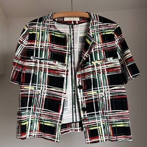 Marni Abstract Plaid Short Sleeve Jacket Top Made In Italy Size 44 / 8 US